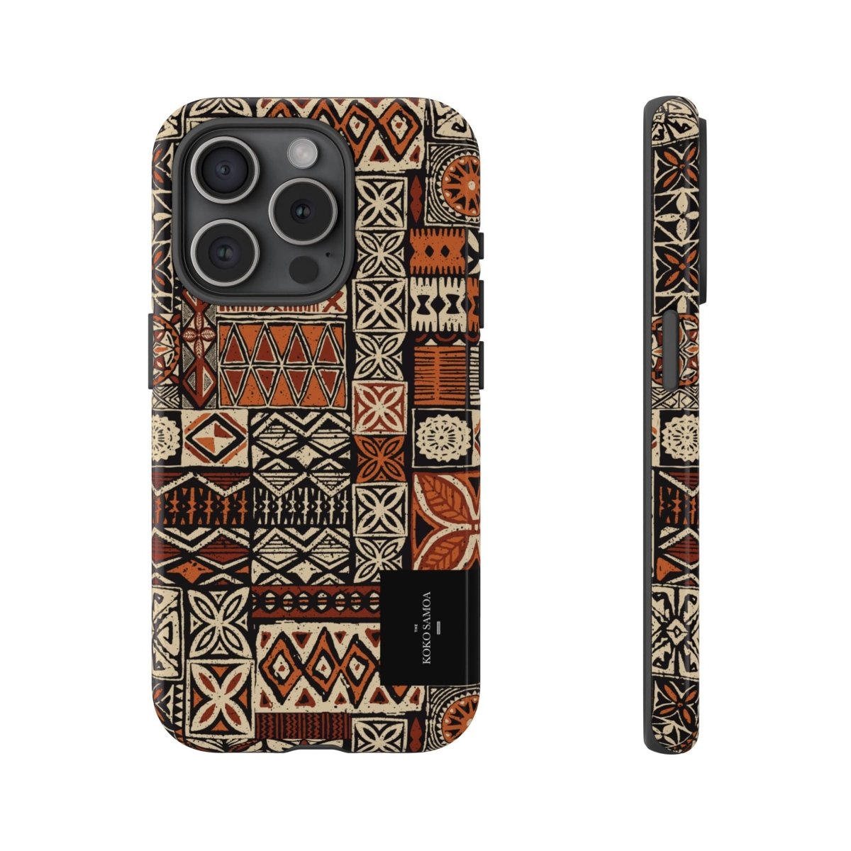 Tough Phone Case Elei design for AU, NZ, and US models, featuring a vibrant Koko Samoa pattern on durable phone protection.