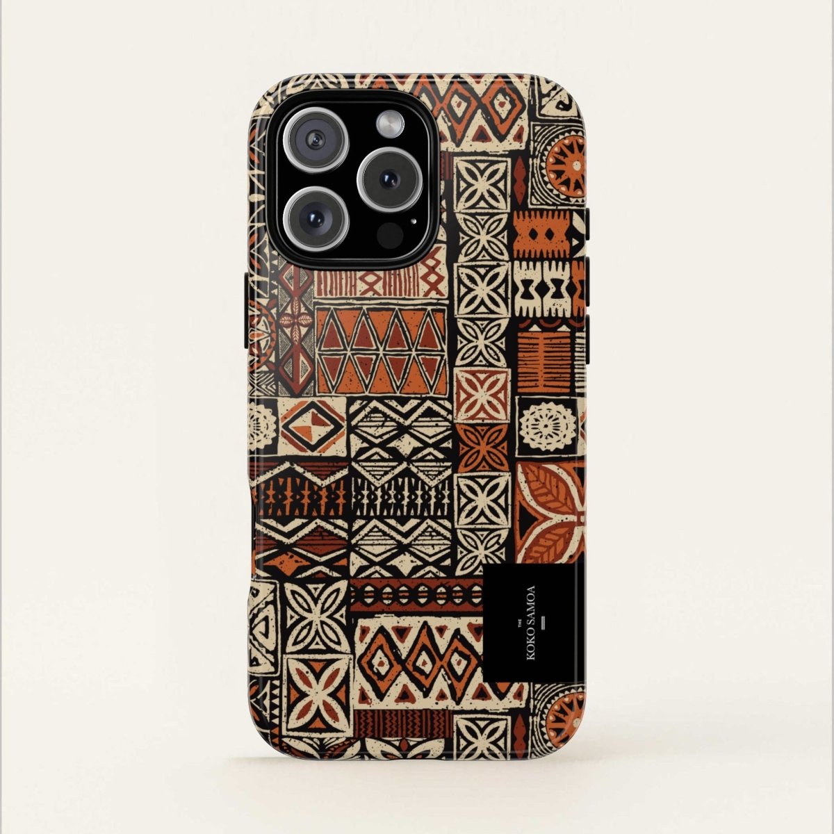 Tough Phone Case Elei design for AU/NZ/USA, durable protective cover with vibrant Koko Samoa pattern on front.