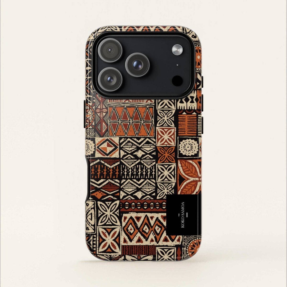 Tough Phone Case Elei in Koko Samoa design, durable protective cover for smartphones, available in AU, NZ, and USA.