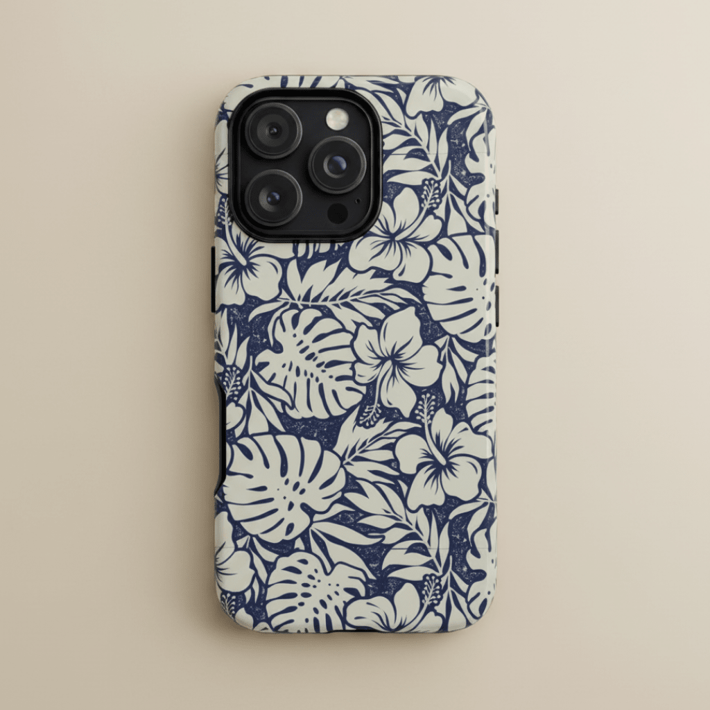 Tough Phone Case Falefa Breeze design for AU/NZ/USA, featuring a vibrant tropical pattern on durable phone protection.