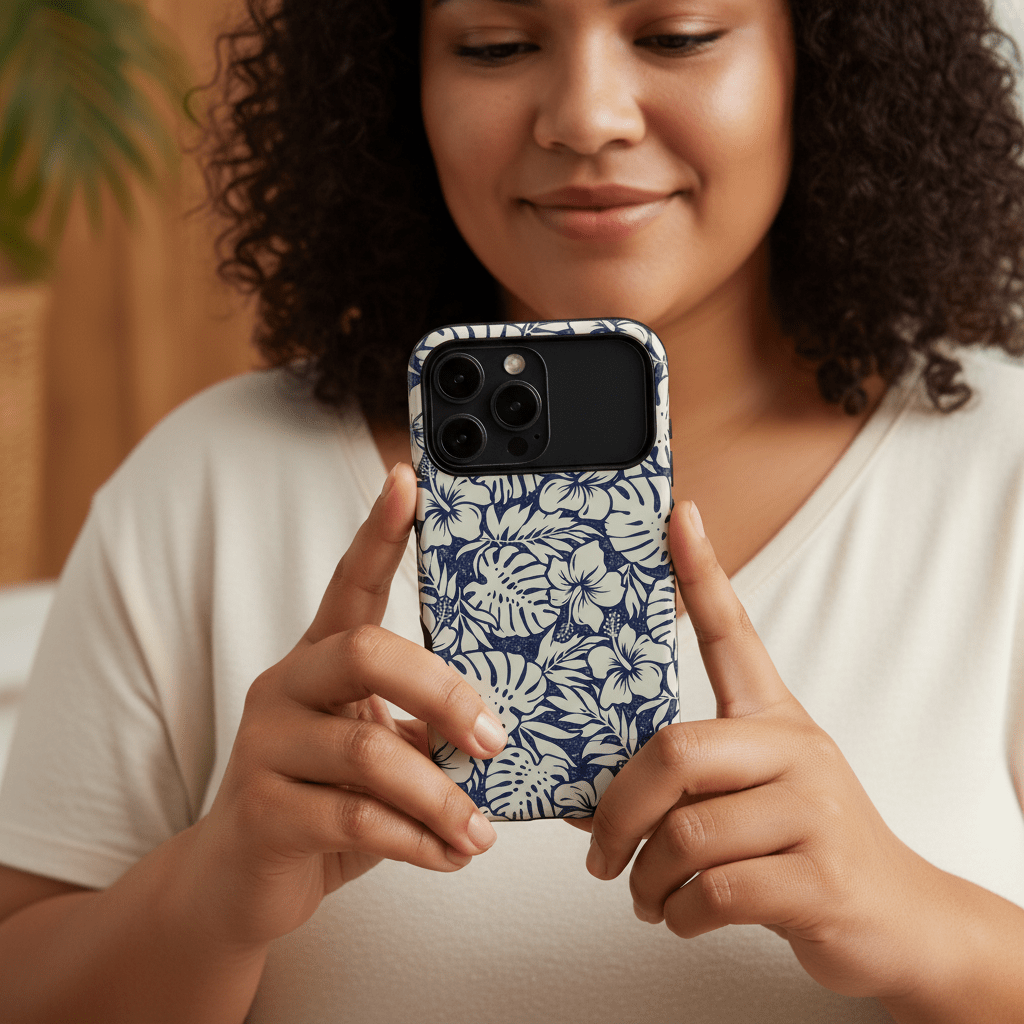 Tough phone case with Falefa Breeze design for iPhone, featuring vibrant Samoan-inspired artwork.