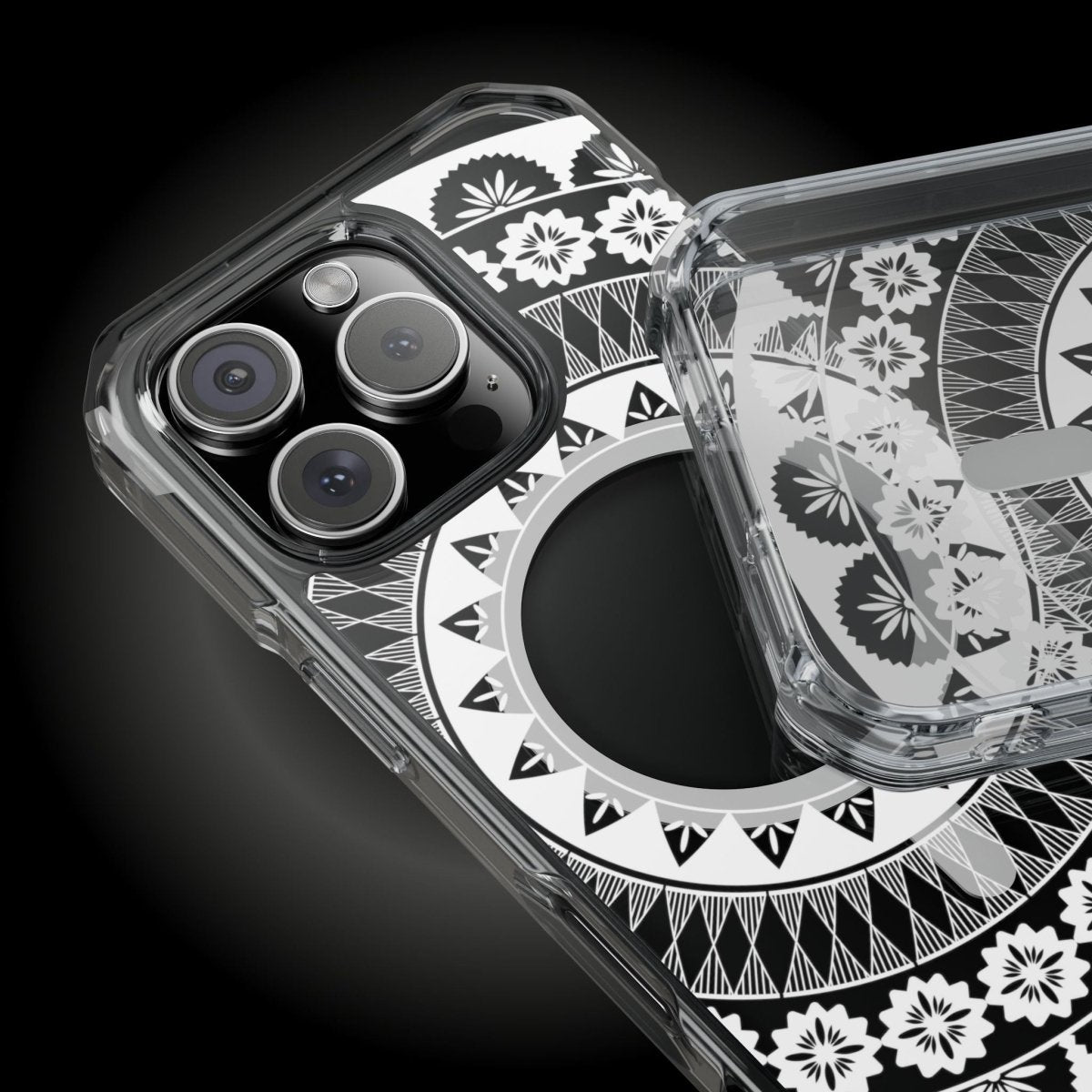 MagSafe clear case for iPhone 16, transparent design with Fiji-themed pattern, compatible with AU, NZ, and USA regions.