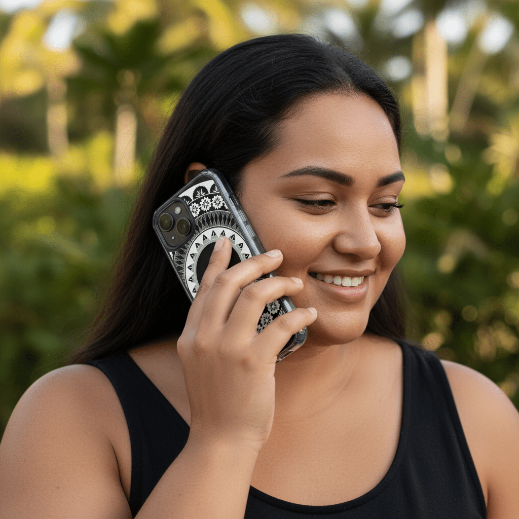 MagSafe clear case for iPhone with Fiji design, featuring vibrant island motifs and durable protection.