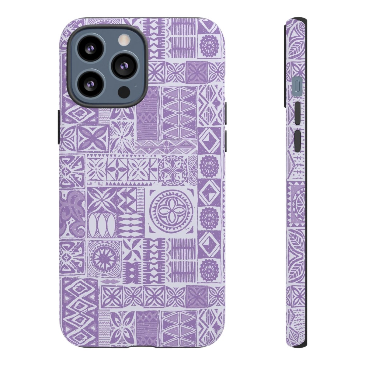 Lavender Elei tough phone case for iPhone 17, glossy protective cover with vibrant lavender pattern.