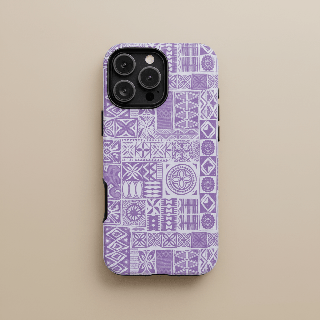 Lavender Elei tough phone case for AU/NZ/USA, featuring a durable design and tropical floral pattern.