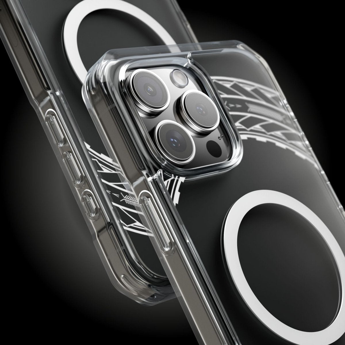 MagSafe clear case for iPhone 16 with Samoan Arrows design, compatible with AU, NZ, and USA models.