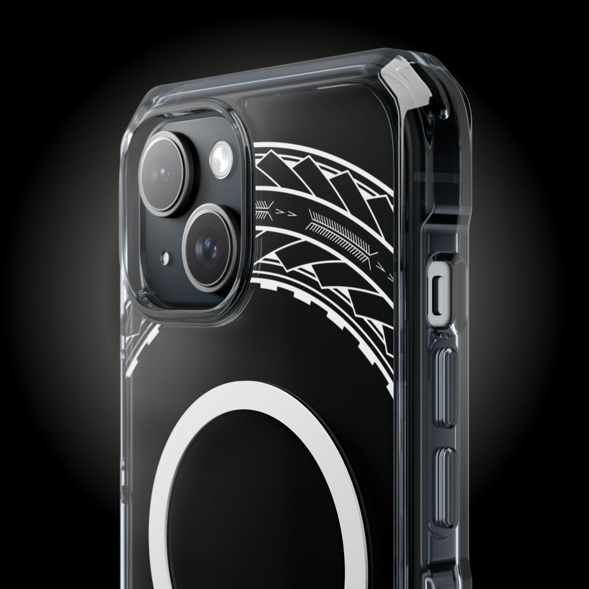 MagSafe iPhone clear case with Samoan arrows design, compatible with iPhone 16, AU/NZ/USA models