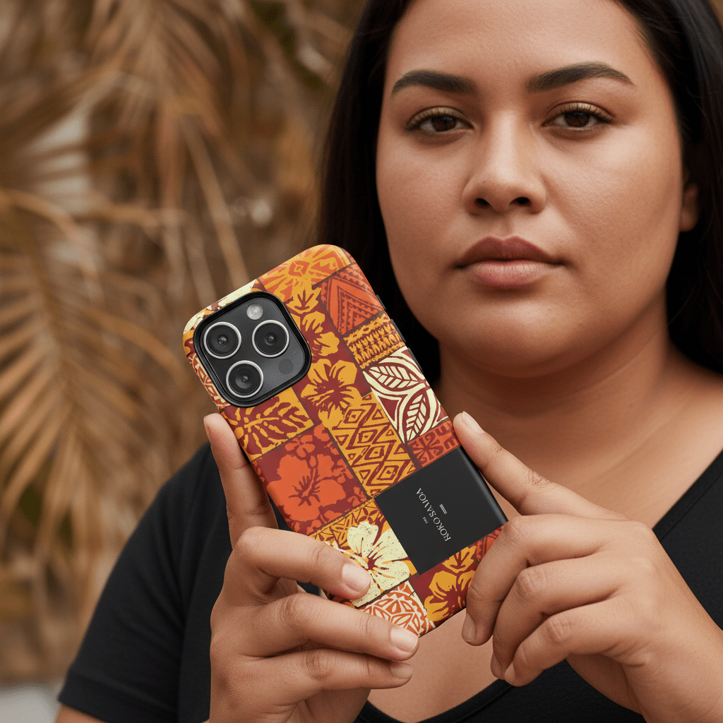 Tough Phone Case with Sataoa Sunrise design, durable protective cover for smartphones featuring vibrant island artwork.