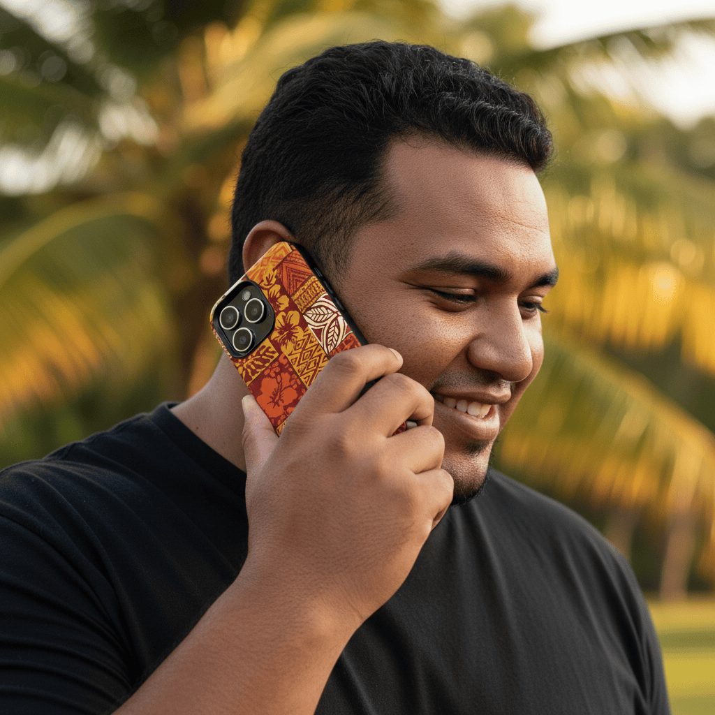 Glossy tough phone case for iPhone 17 featuring Sataoa Sunrise design, designed for AU, NZ, and USA markets.