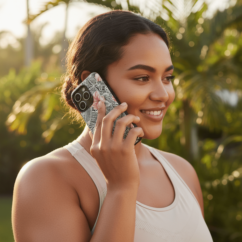 Durable iPhone tough phone case featuring colorful Solosolo Blooms design on a protective cover.