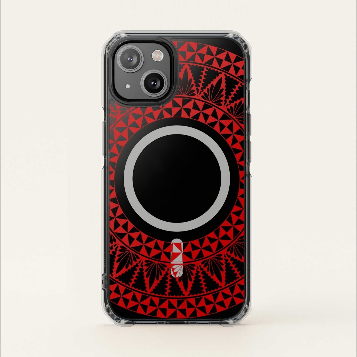MagSafe clear case for iPhone 16 in Tongan Redleaf design, showcasing a transparent protective phone cover.