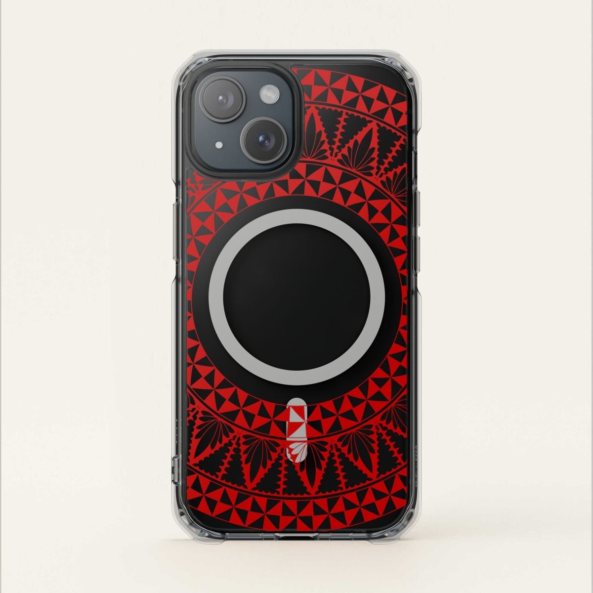 MagSafe clear case for iPhone 16 with Tongan Redleaf design, transparent protective cover for MagSafe compatibility