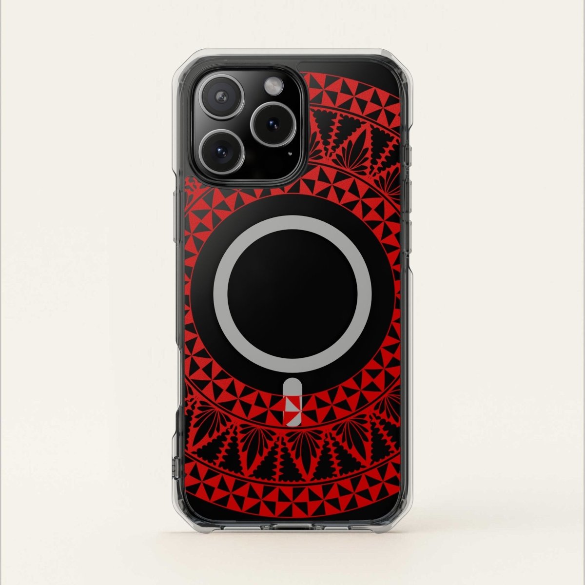 MagSafe clear case for iPhone 16 with Tongan Redleaf design, showcases a transparent protective cover.