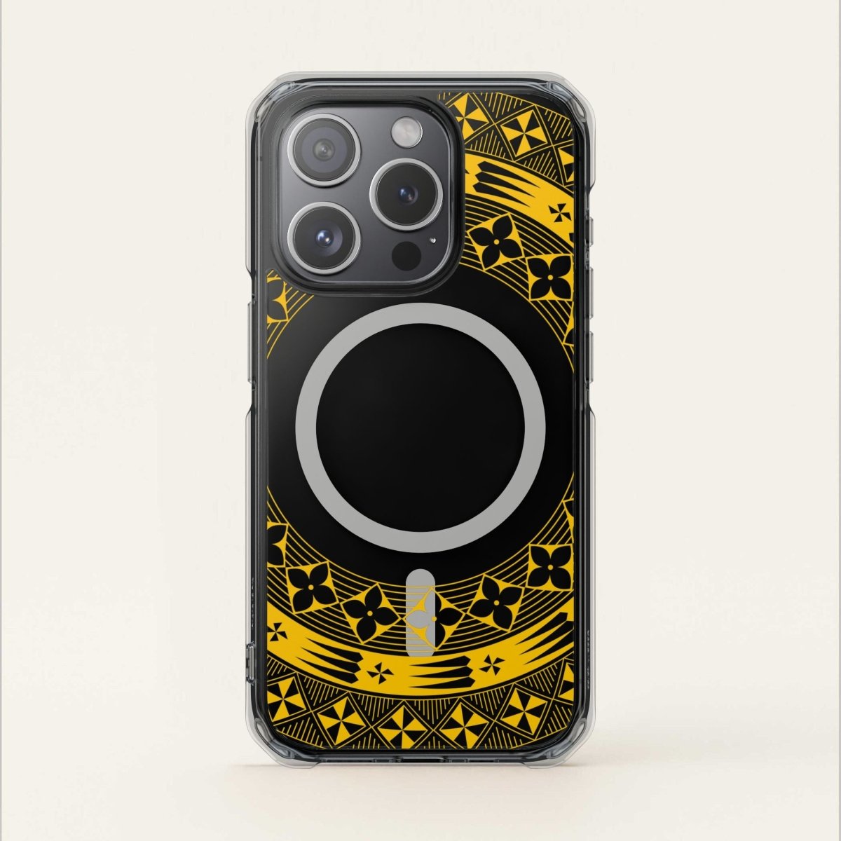 MagSafe clear case for iPhone 16 in Tongan Yellow, showcasing transparent design and MagSafe compatibility.