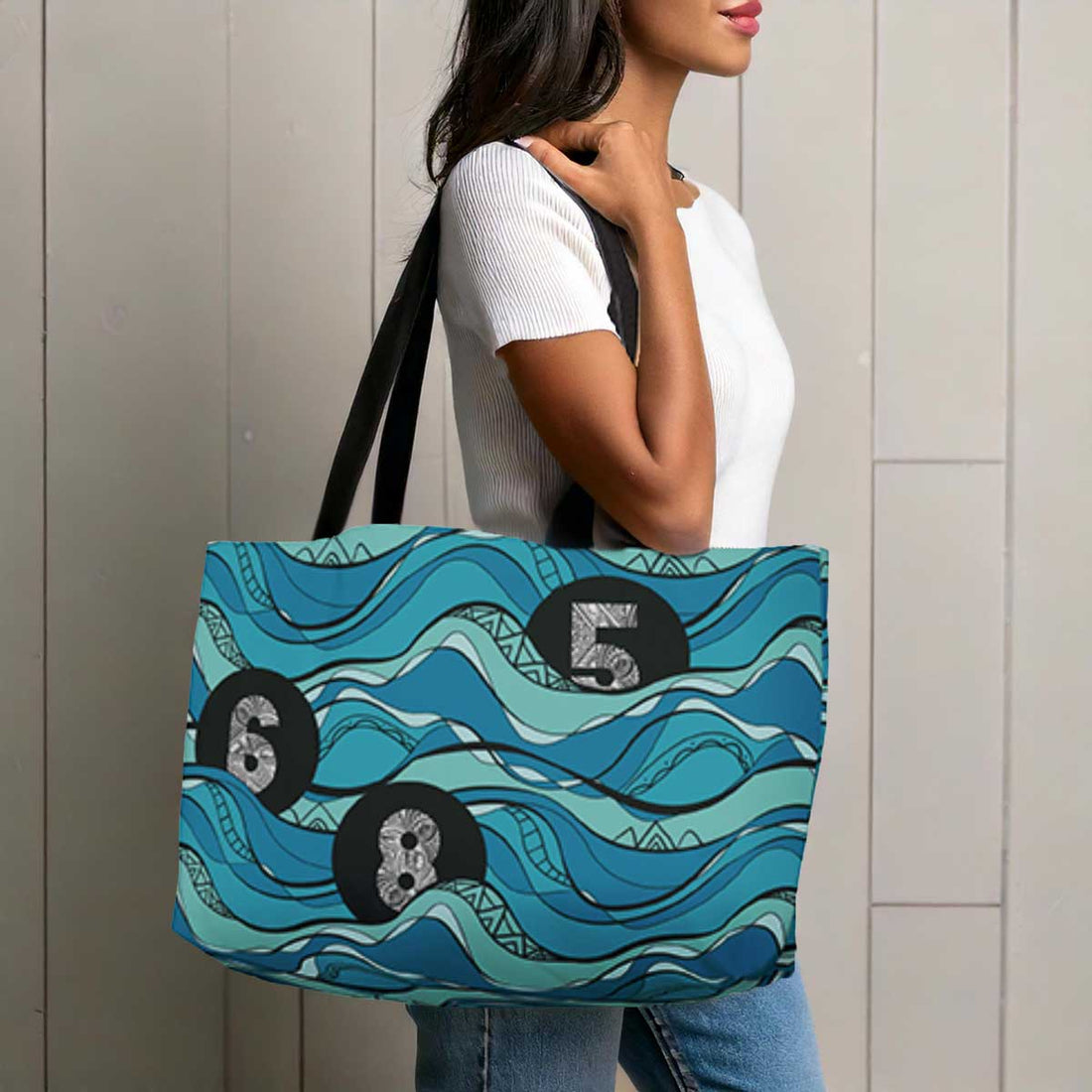 Tote Weekender Bag in Ocean Wave design, durable tote bag with spacious interior for travel and everyday use.