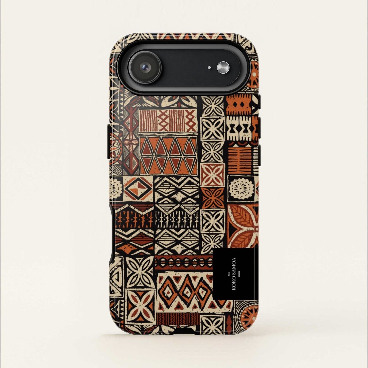 WOYC Tough Phone Case Elei design for AU/NZ/USA, durable protective case with vibrant Koko Samoa pattern for smartphones.