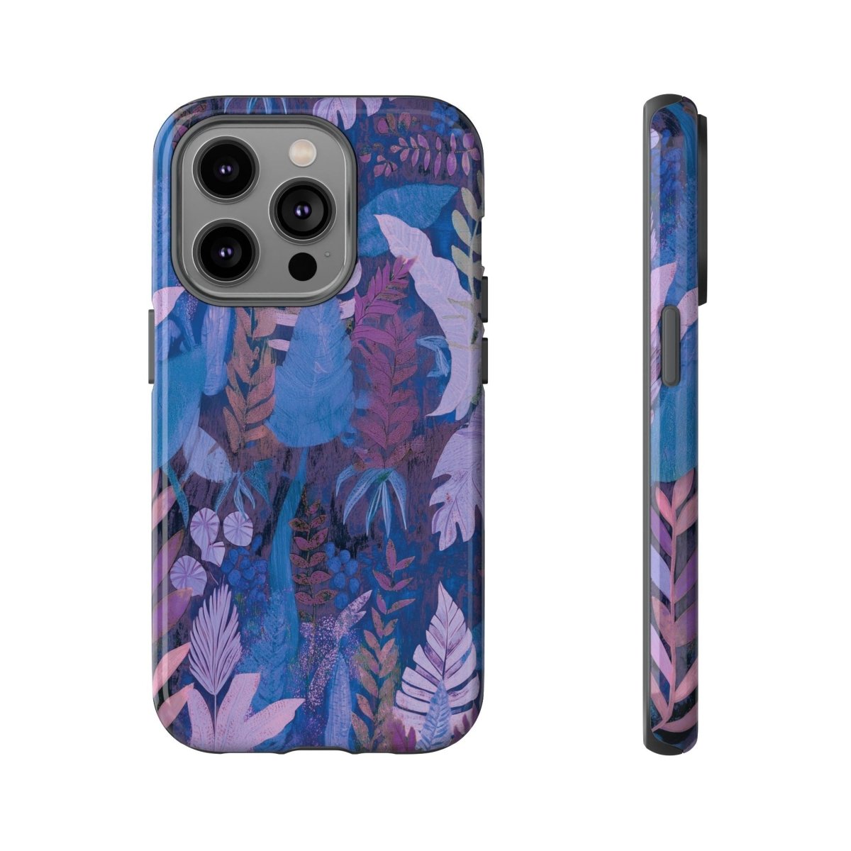 Tough lavender palms phone case by Printify for AU/NZ/USA, featuring a durable design with purple palm leaf pattern.