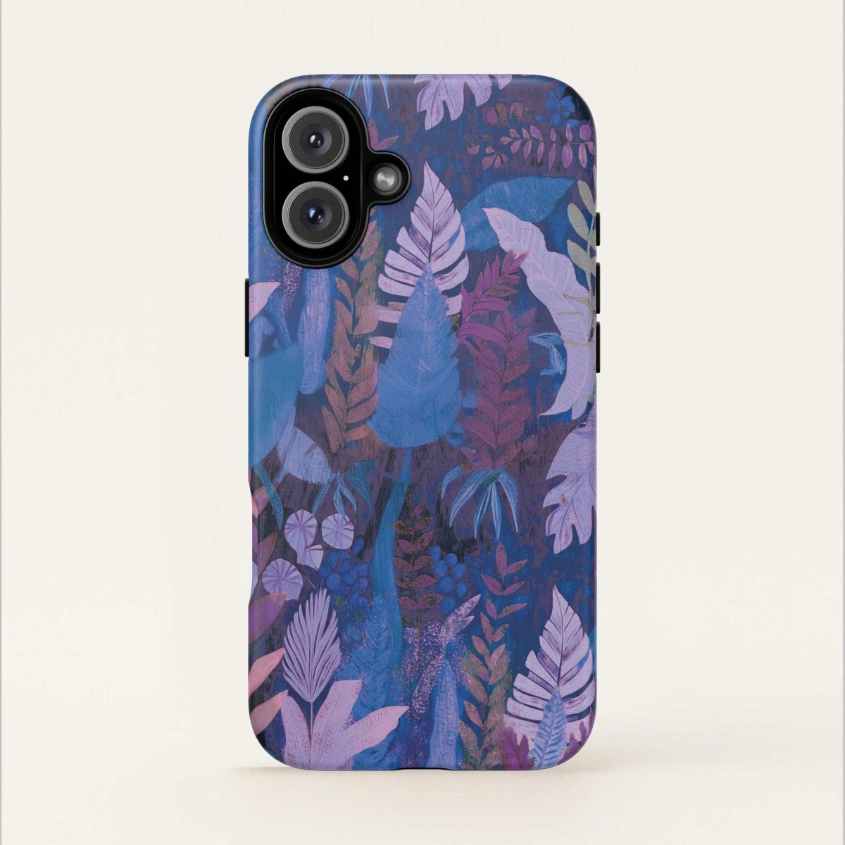 Durable purple phone case with lavender palms design by Printify, suitable for AU, NZ, and USA models.