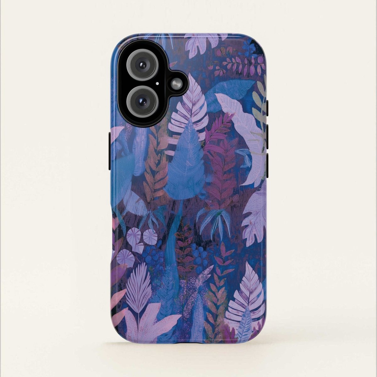 Durable lavender palms phone case by Printify, designed for AU, NZ, and USA models, with tropical palm pattern.