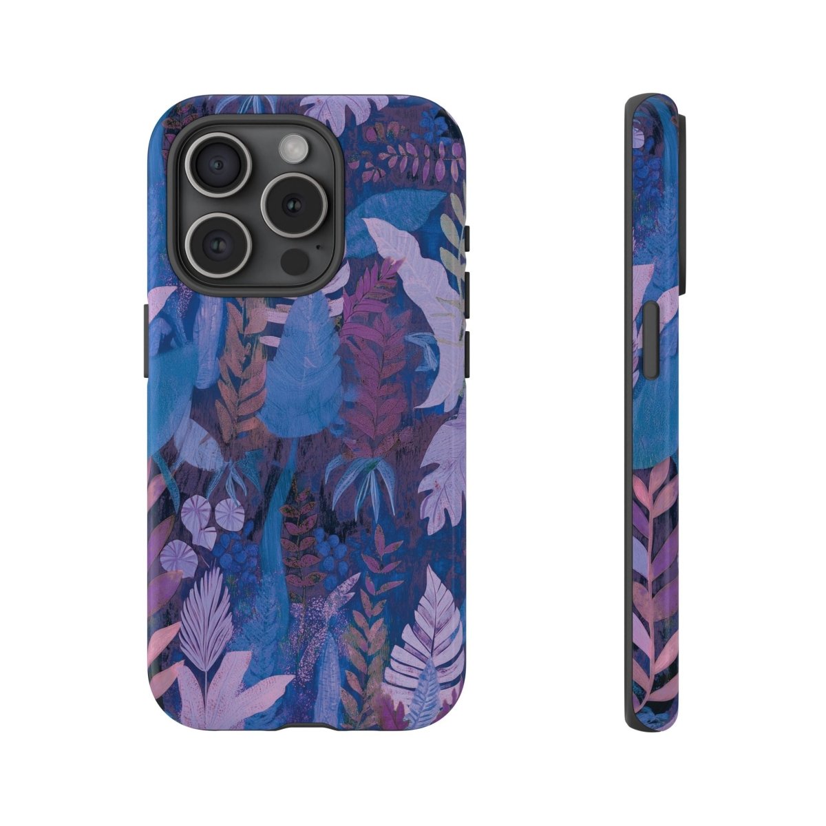 Tough lavender phone case with palm leaf design for iPhone, featuring a durable Printify protective cover.