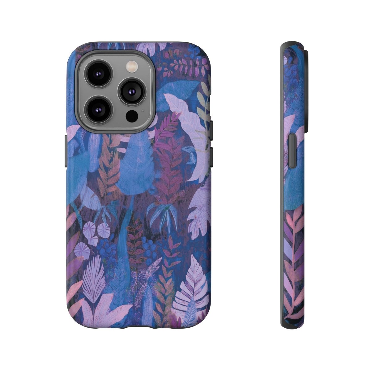 Durable purple phone case with lavender palm design, suitable for AU, NZ, and USA models.