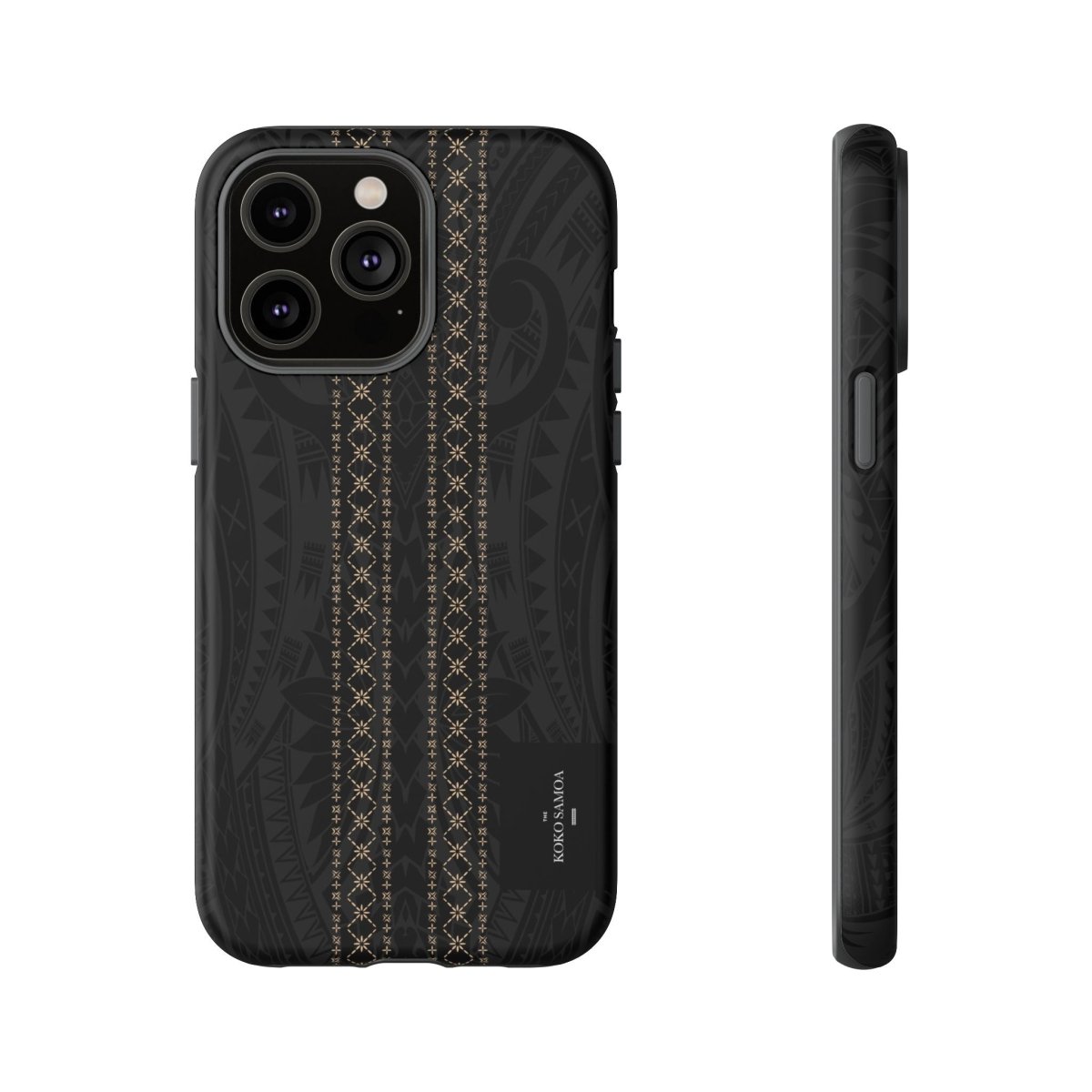 WOYC Tough Phone Case Malu design for AU/NZ/USA, durable protective cover with Polynesian-inspired pattern on a smartphone.