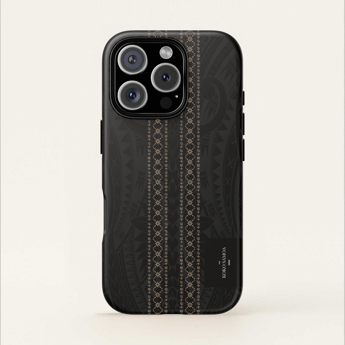 WOYC Tough Phone Case Malu design for AU/NZ/USA, durable protective cover with Polynesian-inspired patterns on a smartphone.