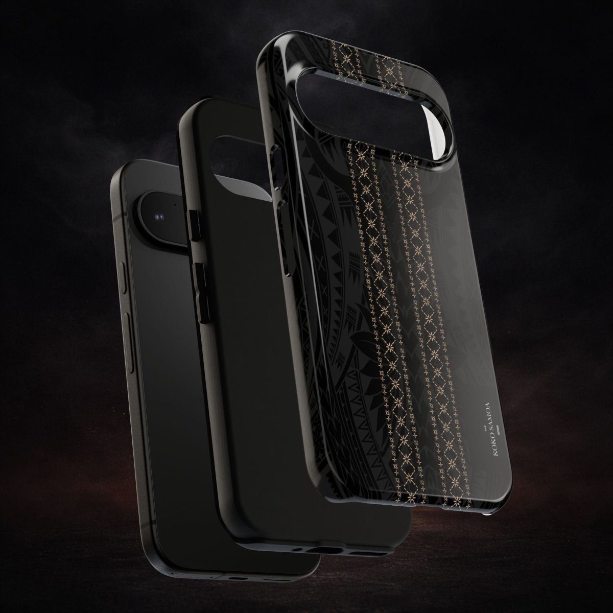 WOYC Tough Phone Case Malu design for AU/NZ/USA, durable protective case with Polynesian-inspired artwork on a smartphone.