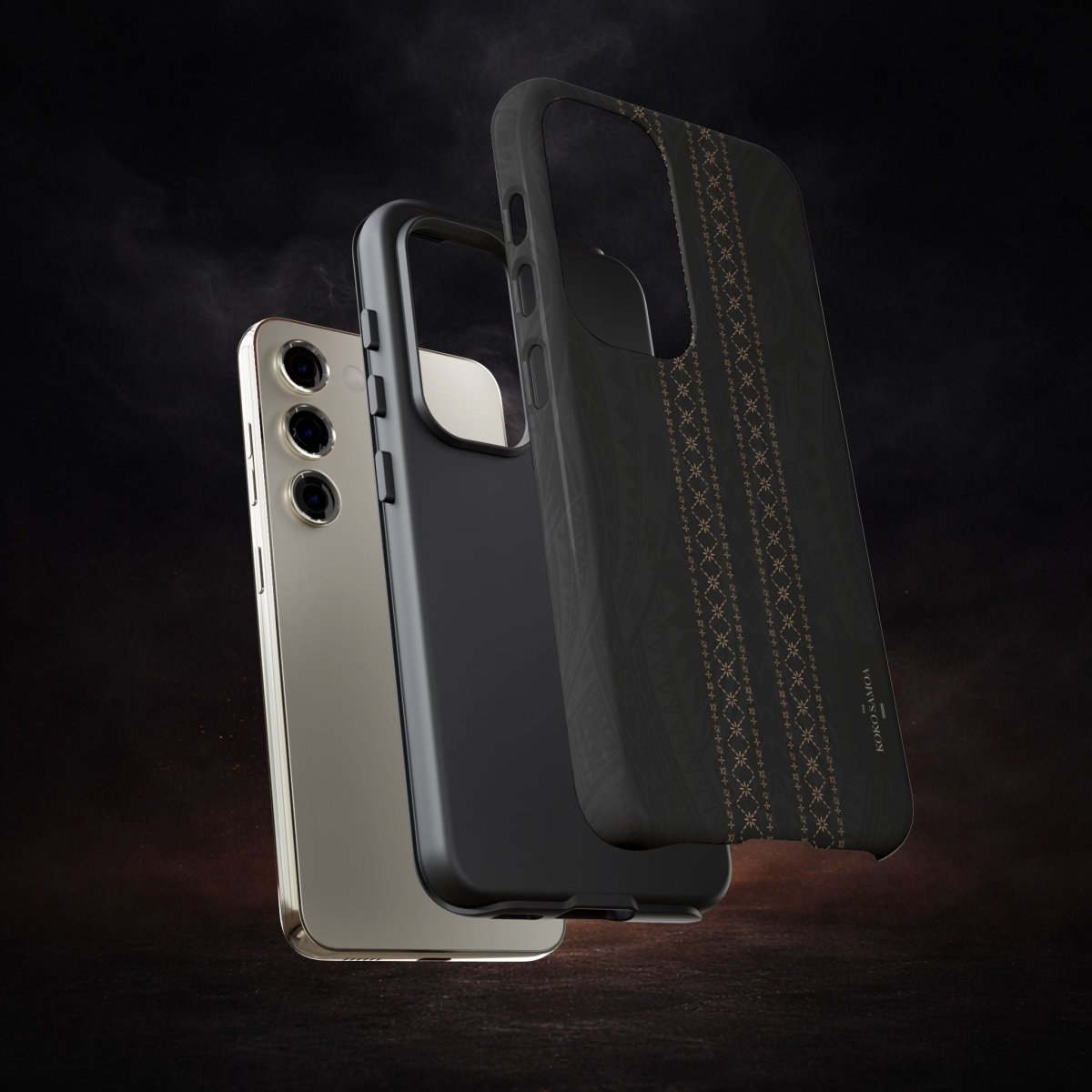 WOYC Tough Phone Case Malu design for AU/NZ/USA, durable protective cover with traditional Samoan artwork on a smartphone.