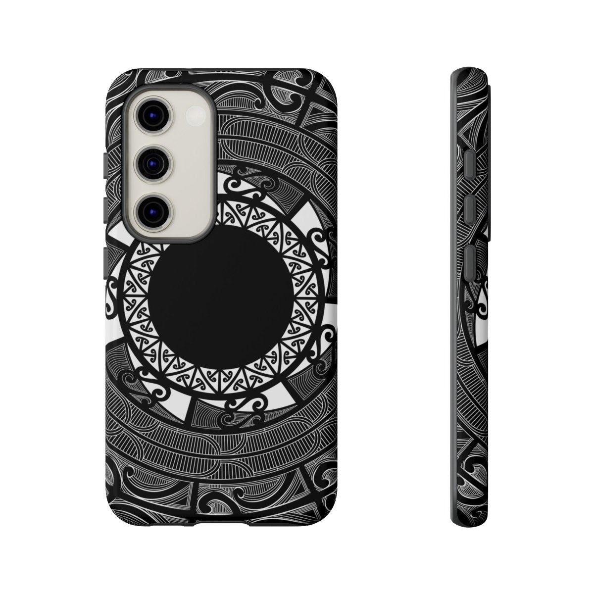 Māori tough phone case featuring traditional Samoan Koko design, durable protection for smartphones.
