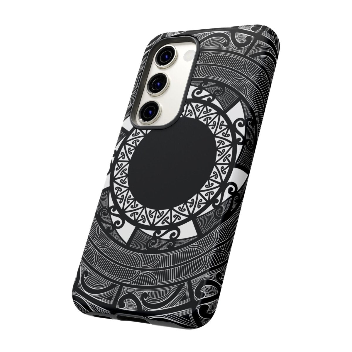 WOYC Māori tough phone case featuring traditional Koko Samoa design, durable protective cover for smartphones.