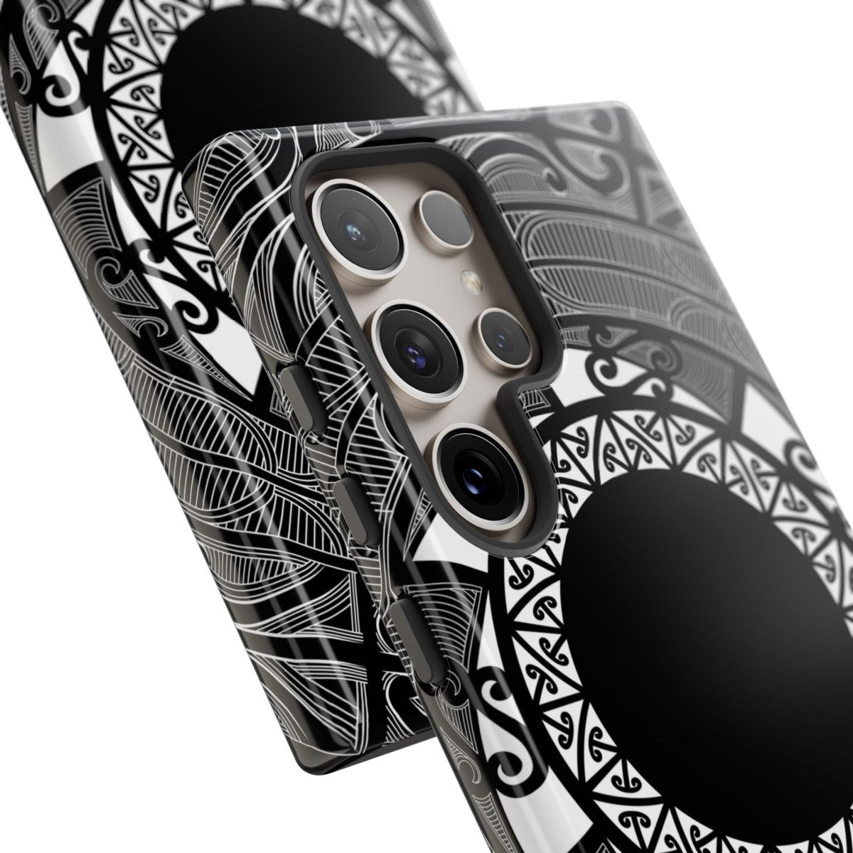 WOYC Tough Phone Case featuring Māori design, suitable for AU/NZ/USA, with intricate cultural artwork on durable protective cover.