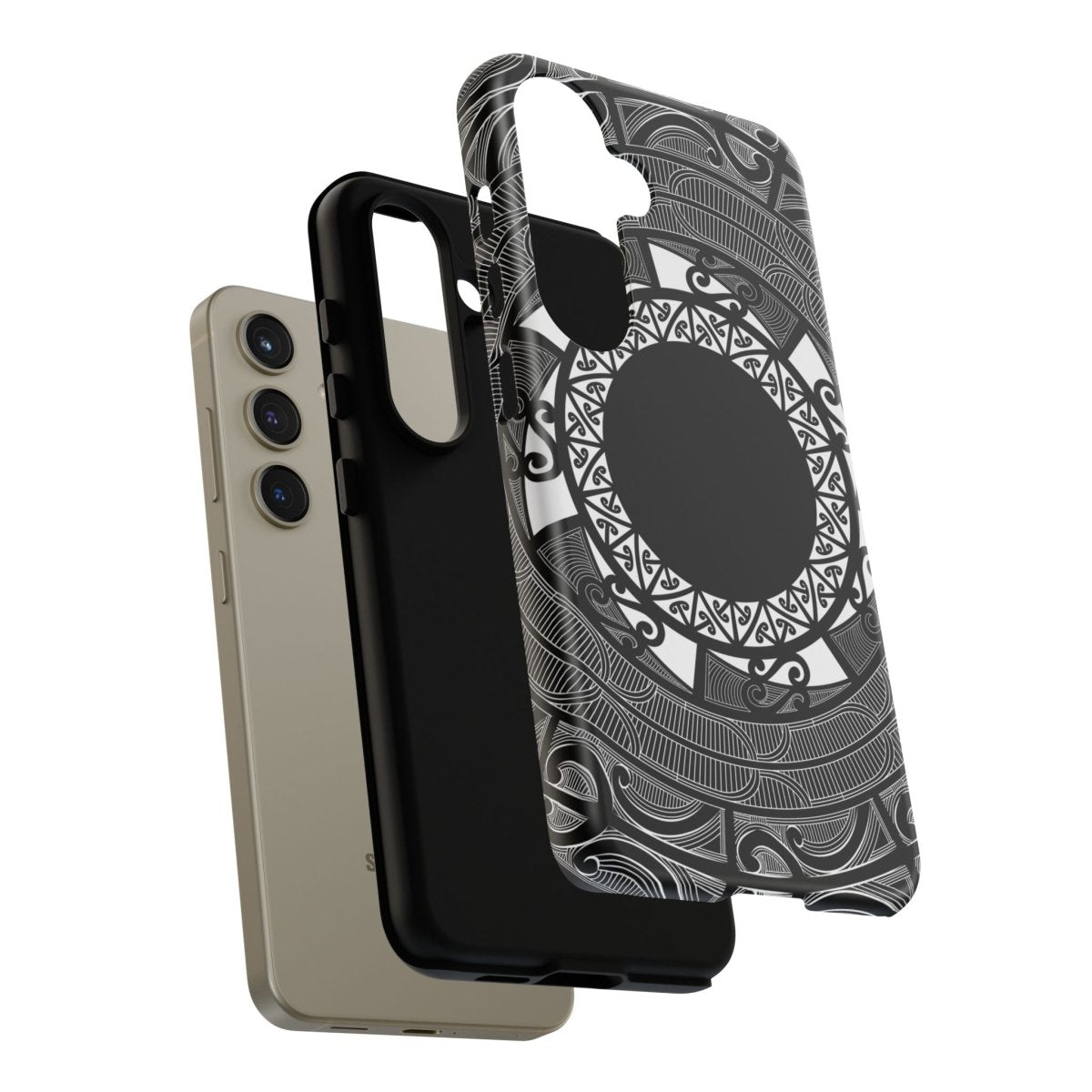 WOYC Māori tough phone case with traditional Koko Samoa design, durable protective cover for smartphones.