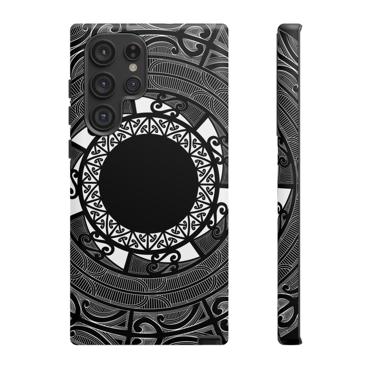 Māori tough phone case for AU/NZ/USA, featuring traditional Māori and Samoan design, protects smartphone with durable style.