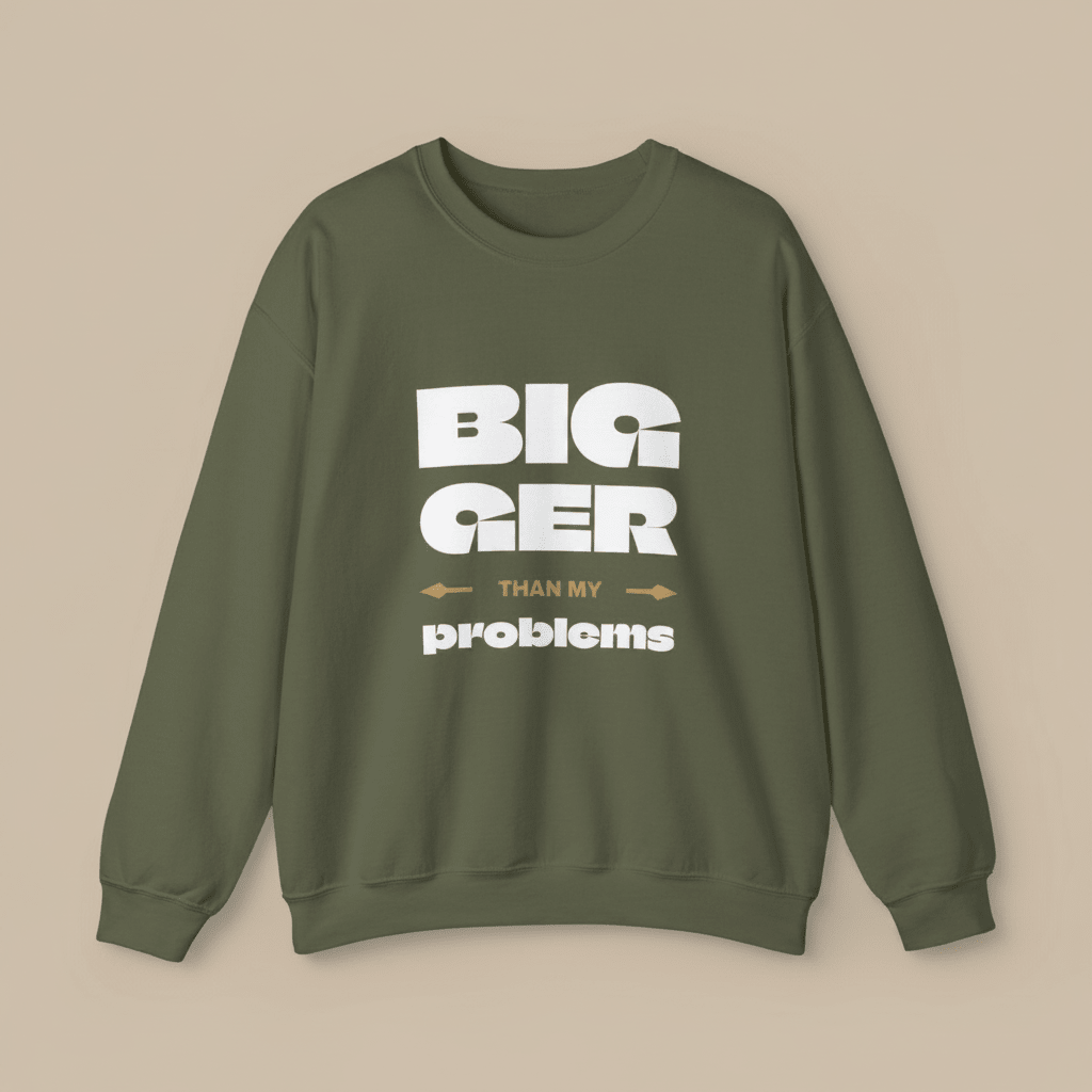 Unisex heavy sweatshirt by Monster Digital featuring "Bigger Than Problems" personalized design in USA style.