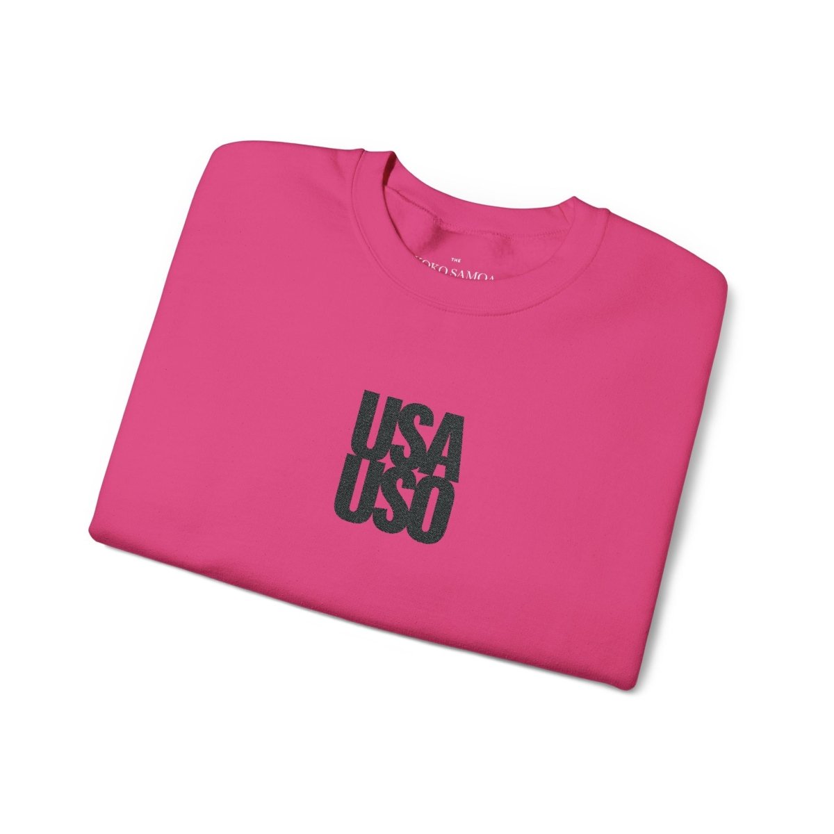 Black Fulfill Engine unisex heavy sweatshirt with USA USO embroidery, featuring a comfortable, casual fit and patriotic design.