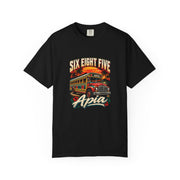 685 Apia Samoa print on the front of a black unisex tee