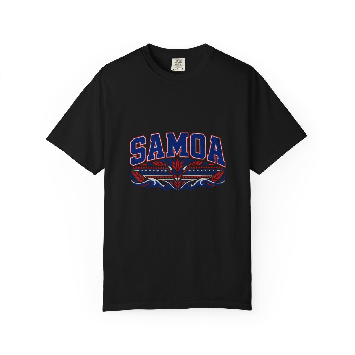 Samoa Varsity print on the front of a black unisex tee