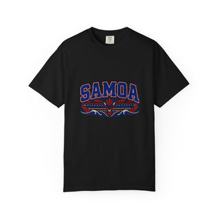 Samoa Varsity print on the front of a black unisex tee