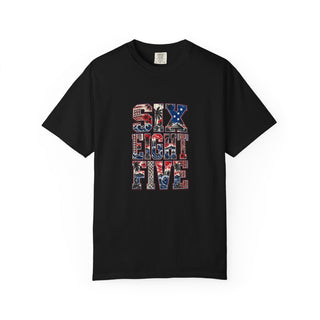 685 Samoa print on the front of a black unisex tee