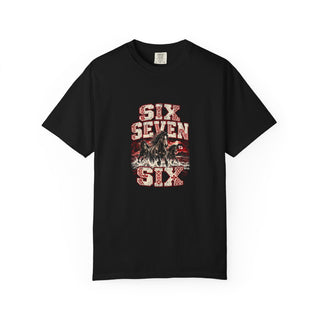 676 Tonga print on the front of a black unisex tee