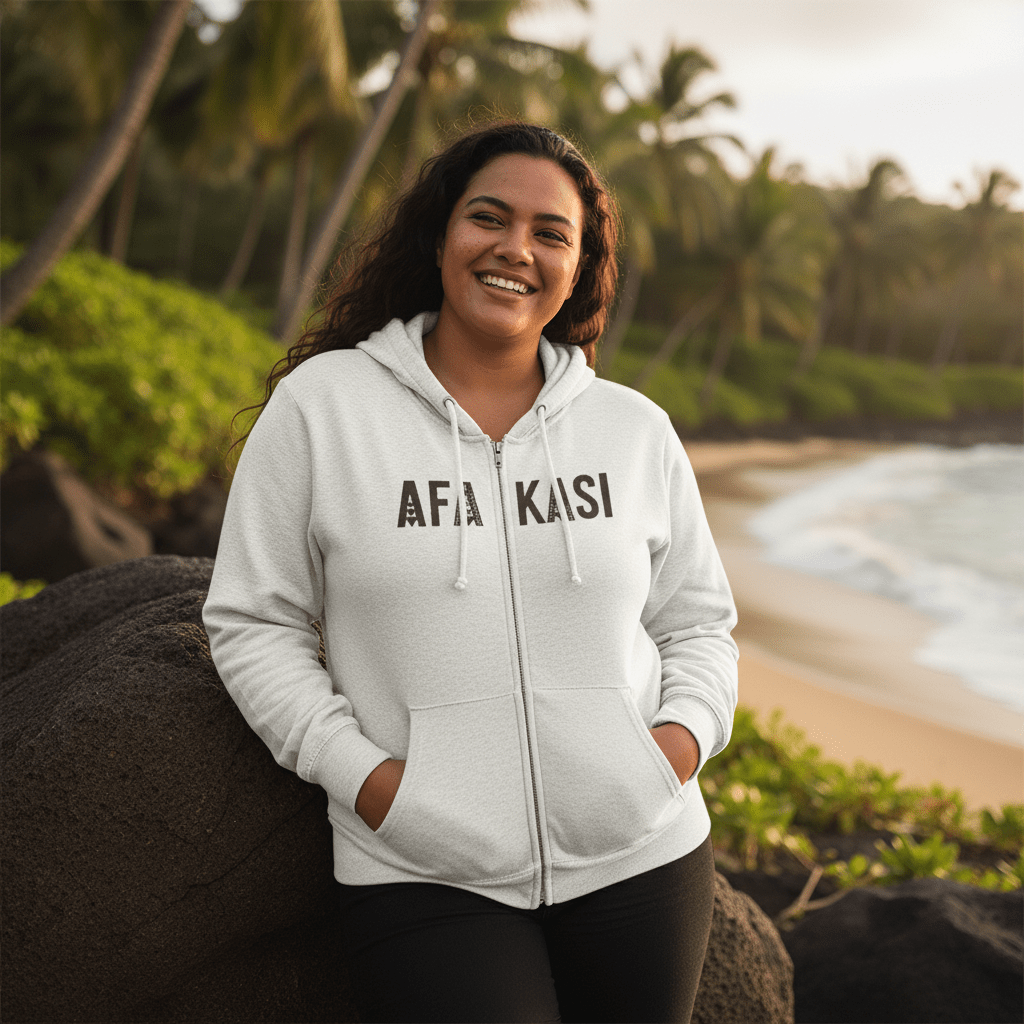 Unisex zip hoodie by AFAKASI from Monster Digital featuring a stylish design with a front zipper and comfortable fit.