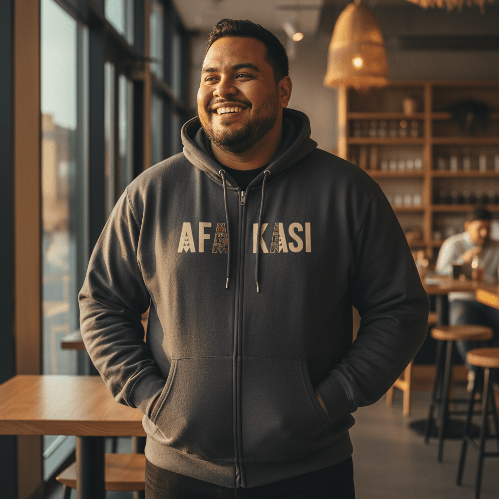 Unisex Zip Hoodie by AFAKASI, featuring a stylish design with a front zipper and comfortable fit.