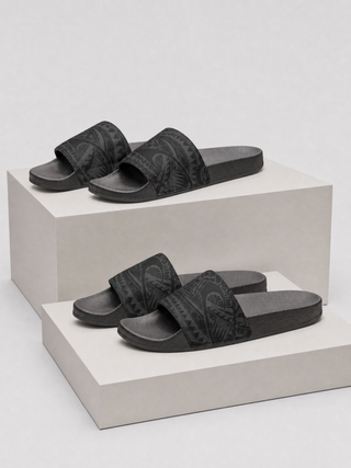 Island Pair gift set: Youth Slide Sandals - Warrior and Men's Removable-Strap Sandals - Warrior, shown together.
