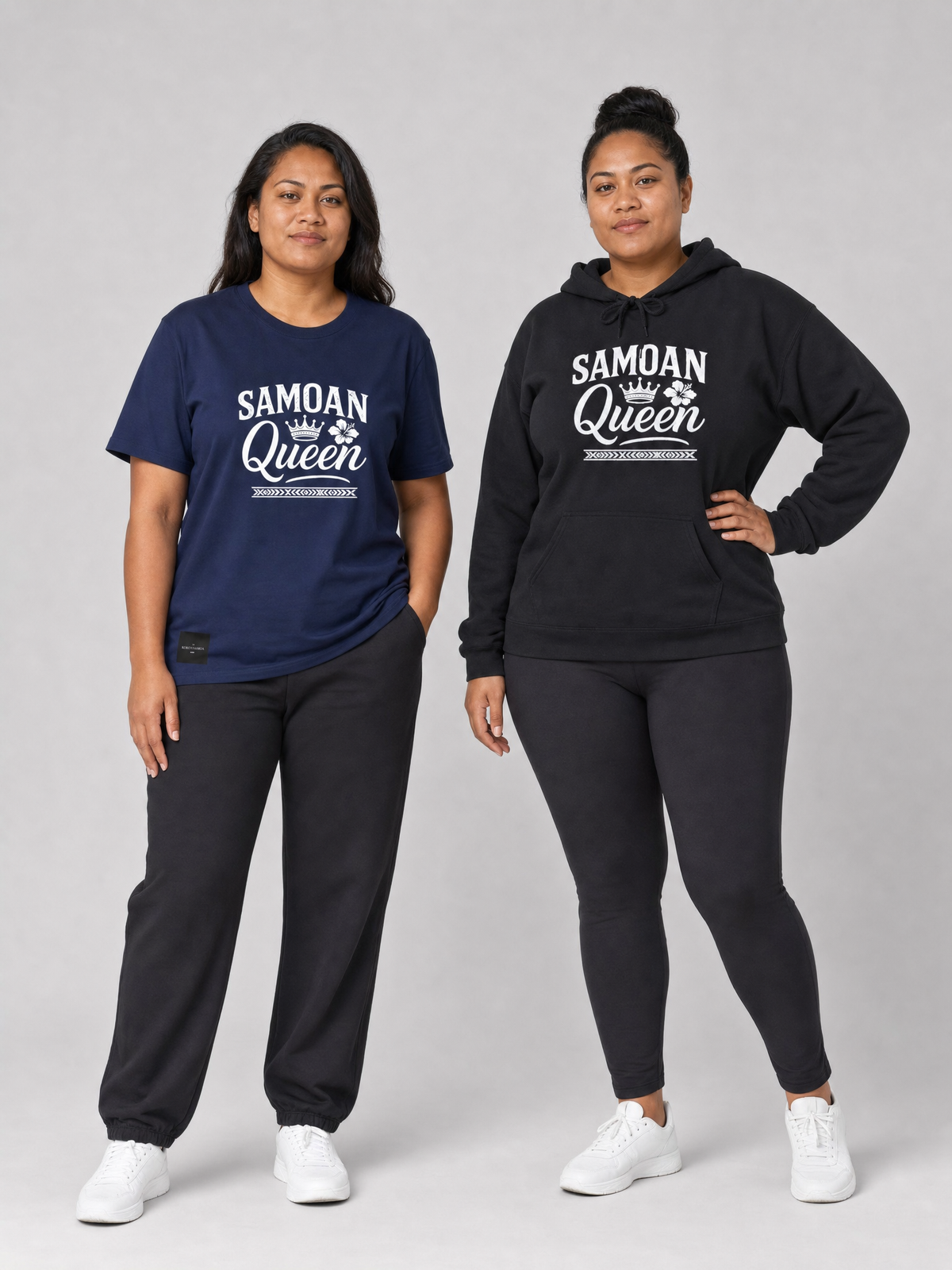 Queen Layers gift set: Soft Women's Tee - Samoan Queen and Hoodie - Samoan Queen, shown together.