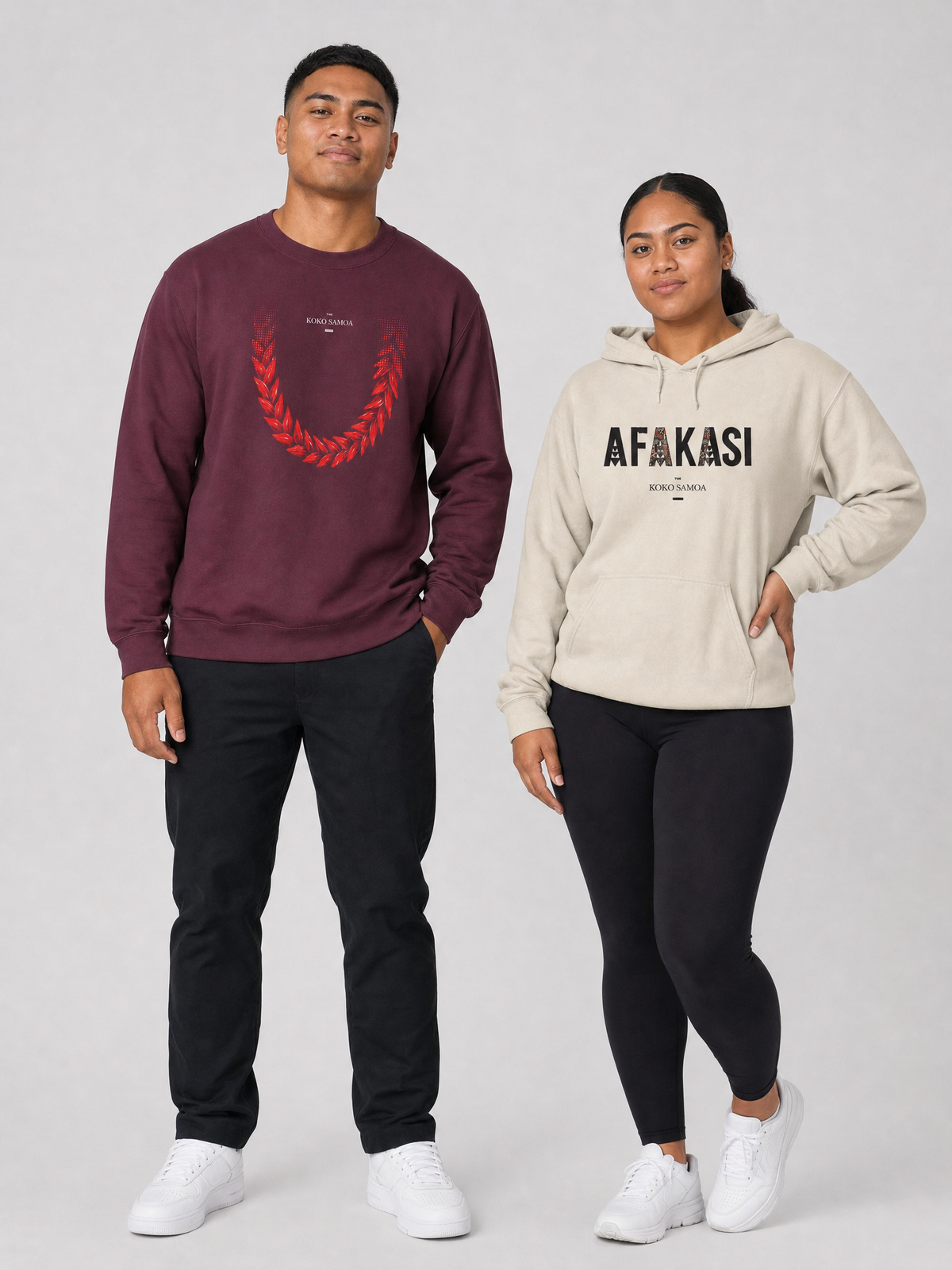 Lua Layers gift set: Unisex Heavy Sweatshirt - Ula Fala and Hoodie - Afakasi, shown together.