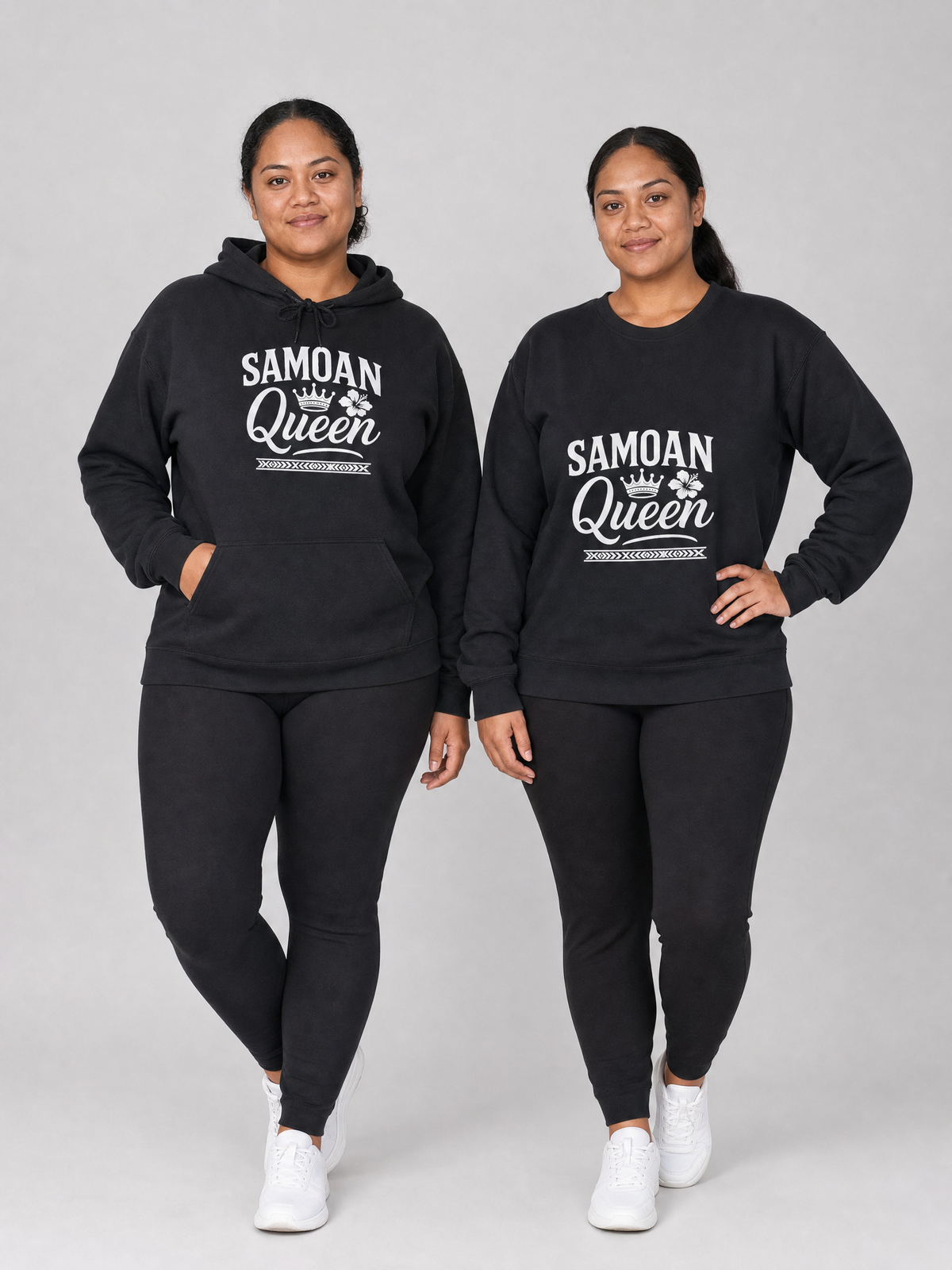 Queen Pair gift set: Hoodie - Samoan Queen and Unisex Heavy Sweatshirt - Samoan Queen, shown together.