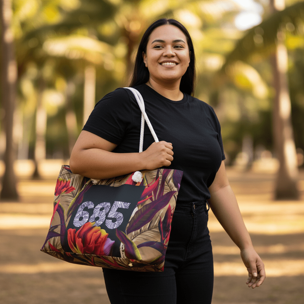 Tote Weekender Bag 685 Paradise with tropical print, sturdy handles, and spacious interior for travel and weekend trips.