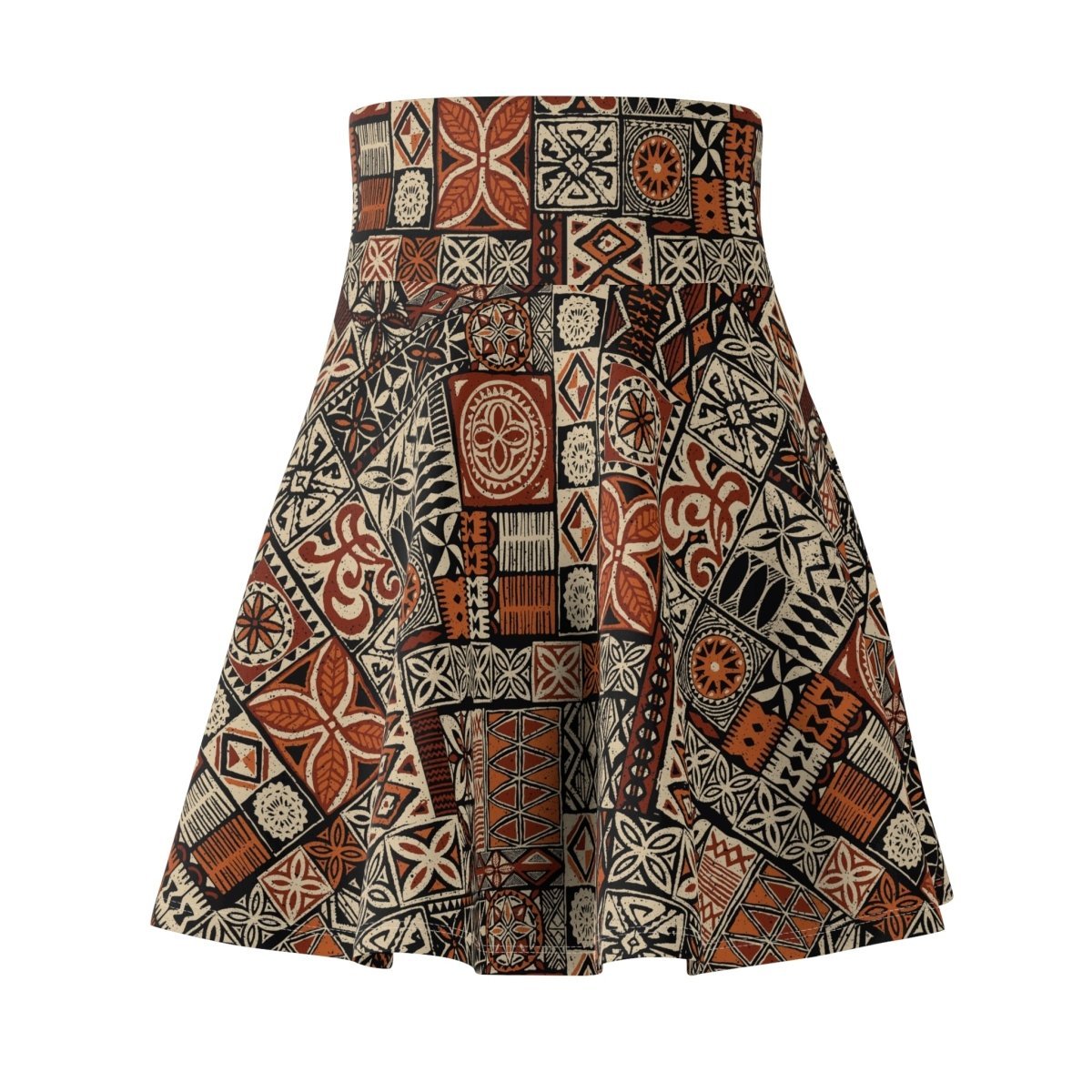 Women's Elei print skater skirt by MWW on Demand featuring vibrant tropical patterns and a flared, knee-length design.