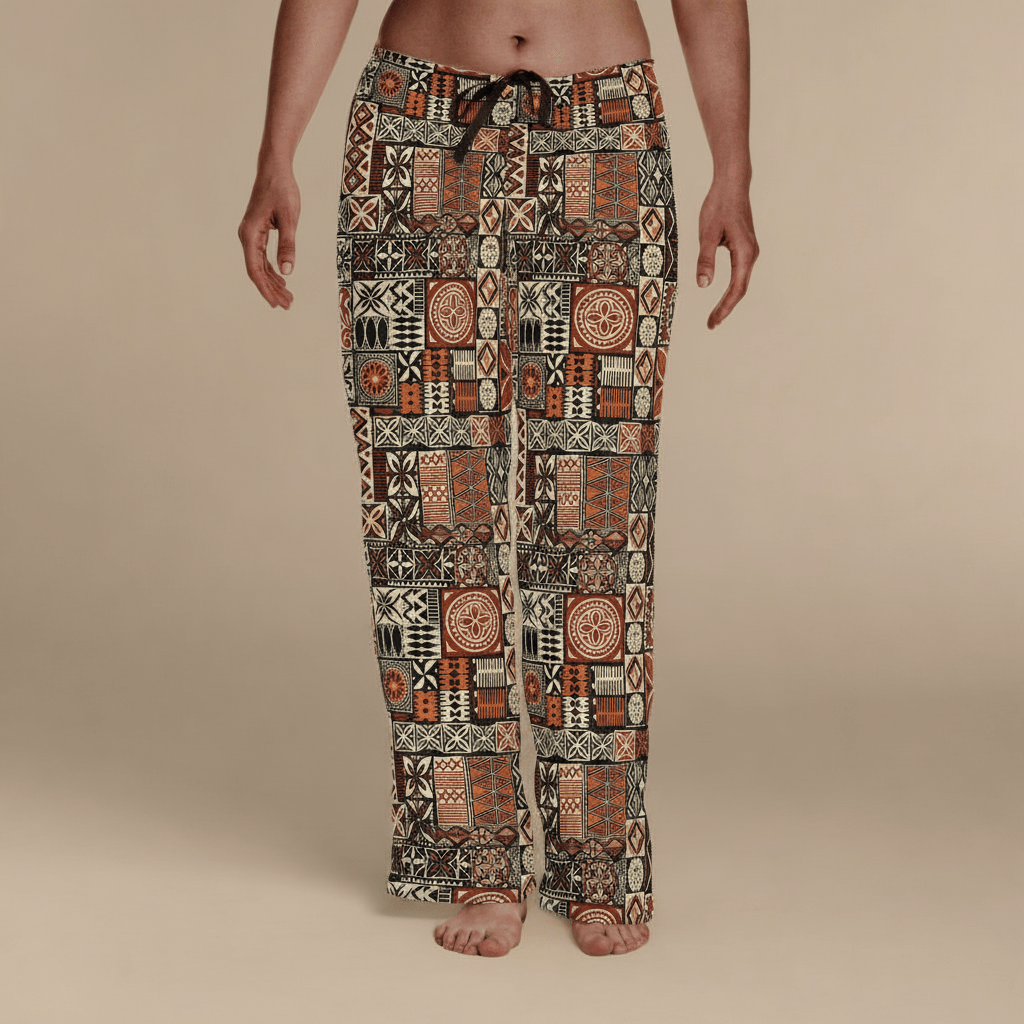 Women's Elei Pajama Pants by MWW on Demand featuring tropical print, lightweight fabric, comfortable fit, suitable for sleep and lounging.